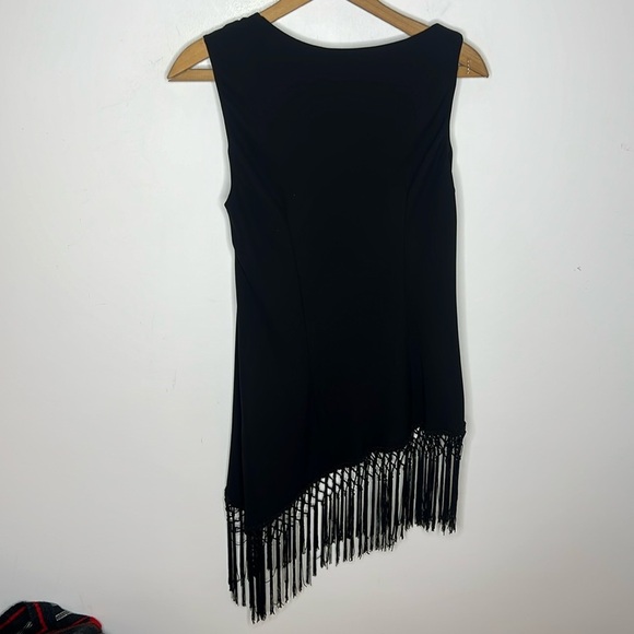 S.L. Fashions Black Sleeveless Asymmetrical Fringe Hem Event Party Dress Size 10 - Picture 5 of 11
